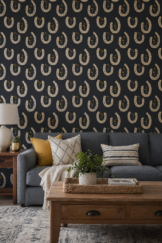 Hand Painted Wallpaper Charcoal Background Removable Modern Boho Wall Decor