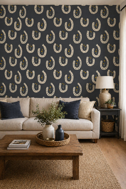 Hand Painted Wallpaper Charcoal Background Removable Modern Boho Wall Decor
