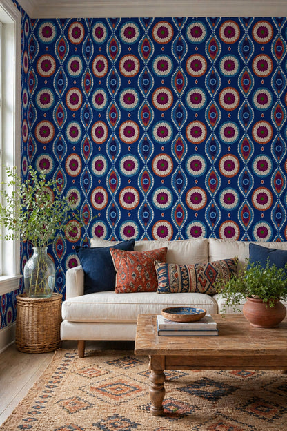 Bohemian Medallion Wallpaper Moroccan Inspired Ikat Tie Dye Effect Removable Wall Decor