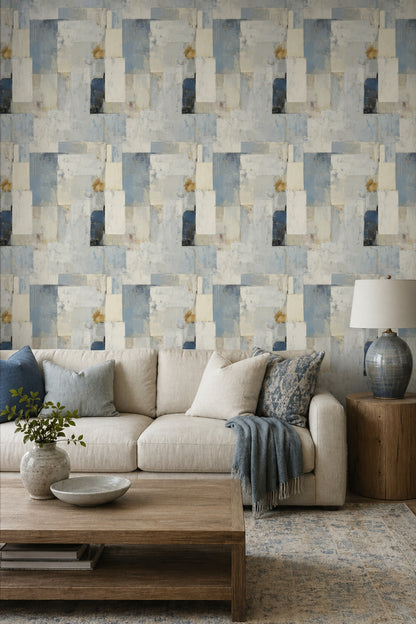 Abstract Geometric Blocks Wallpaper Textured Plaster Paint Scandinavian Contemporary Removable Wall Decor