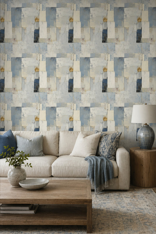 Abstract Geometric Blocks Wallpaper Textured Plaster Paint Scandinavian Contemporary Removable Wall Decor