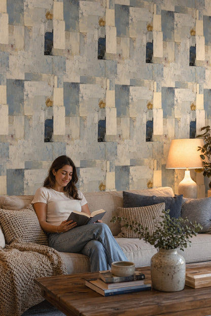 Abstract Geometric Blocks Wallpaper Textured Plaster Paint Scandinavian Contemporary Removable Wall Decor