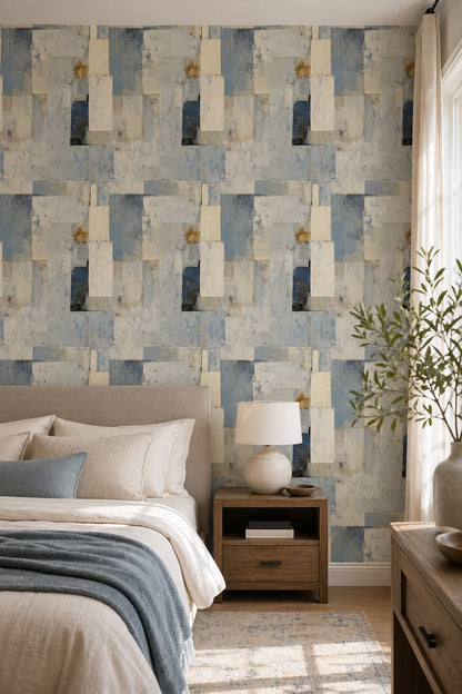Abstract Geometric Blocks Wallpaper Textured Plaster Paint Scandinavian Contemporary Removable Wall Decor