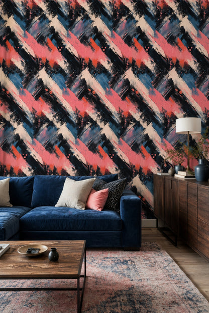 Dark Abstract Wallpaper Geometric Brushstrokes Modern Contemporary Decorative Mural