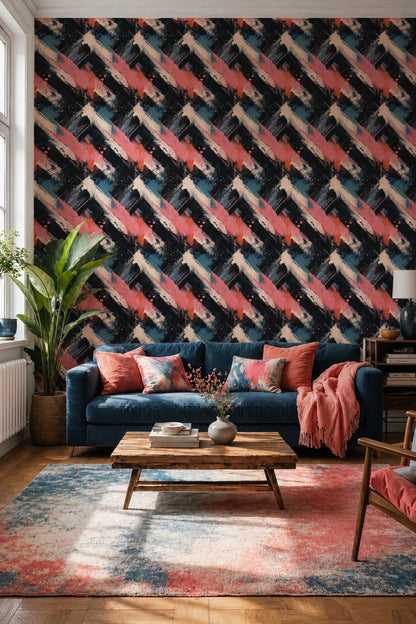 Dark Abstract Wallpaper Geometric Brushstrokes Modern Contemporary Decorative Mural
