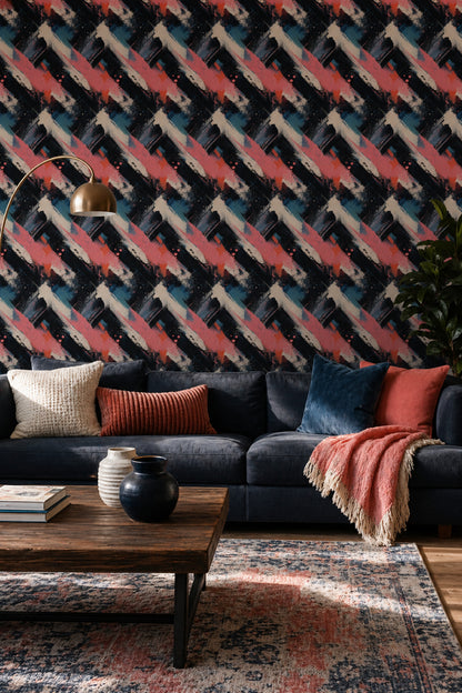 Dark Abstract Wallpaper Geometric Brushstrokes Modern Contemporary Decorative Mural
