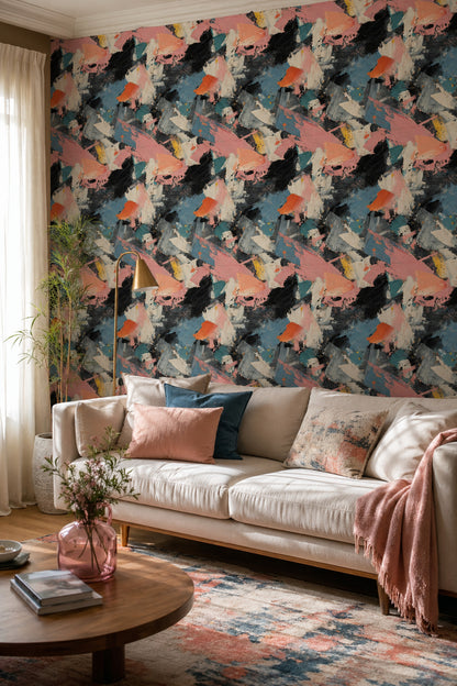 Abstract Wallpaper Painterly Texture Removable Palette Knife Strokes Wall Decor