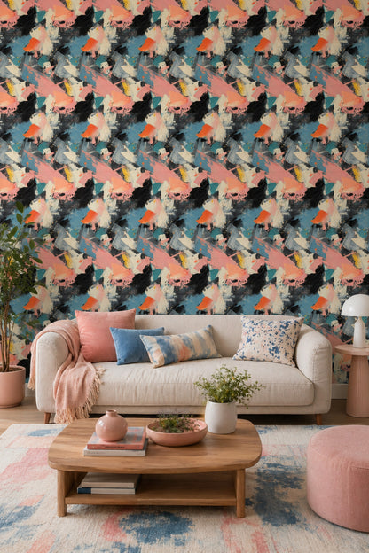 Abstract Wallpaper Painterly Texture Removable Palette Knife Strokes Wall Decor