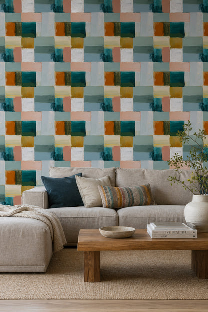 Abstract Wallpaper Geometric Blocks Color Block Decorative Mural