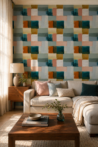 Abstract Wallpaper Geometric Blocks Color Block Decorative Mural