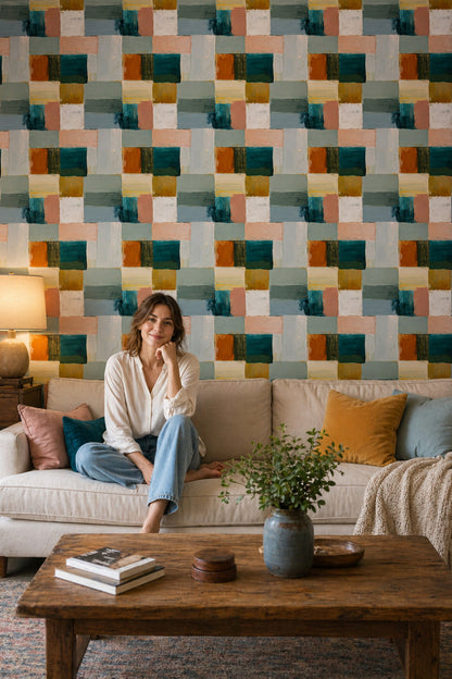 Abstract Wallpaper Geometric Blocks Color Block Decorative Mural