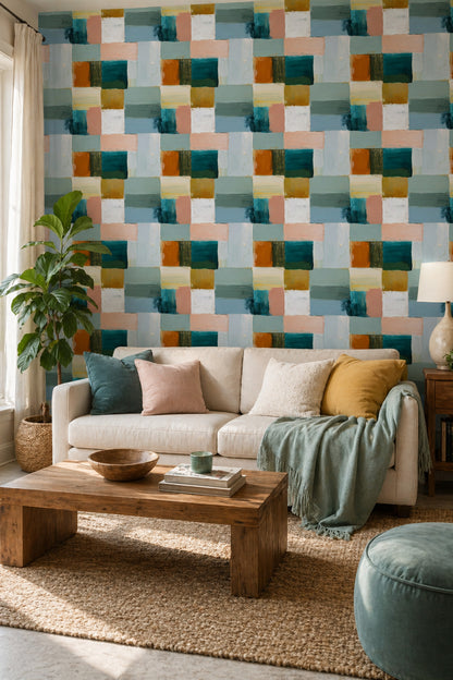 Abstract Wallpaper Geometric Blocks Color Block Decorative Mural