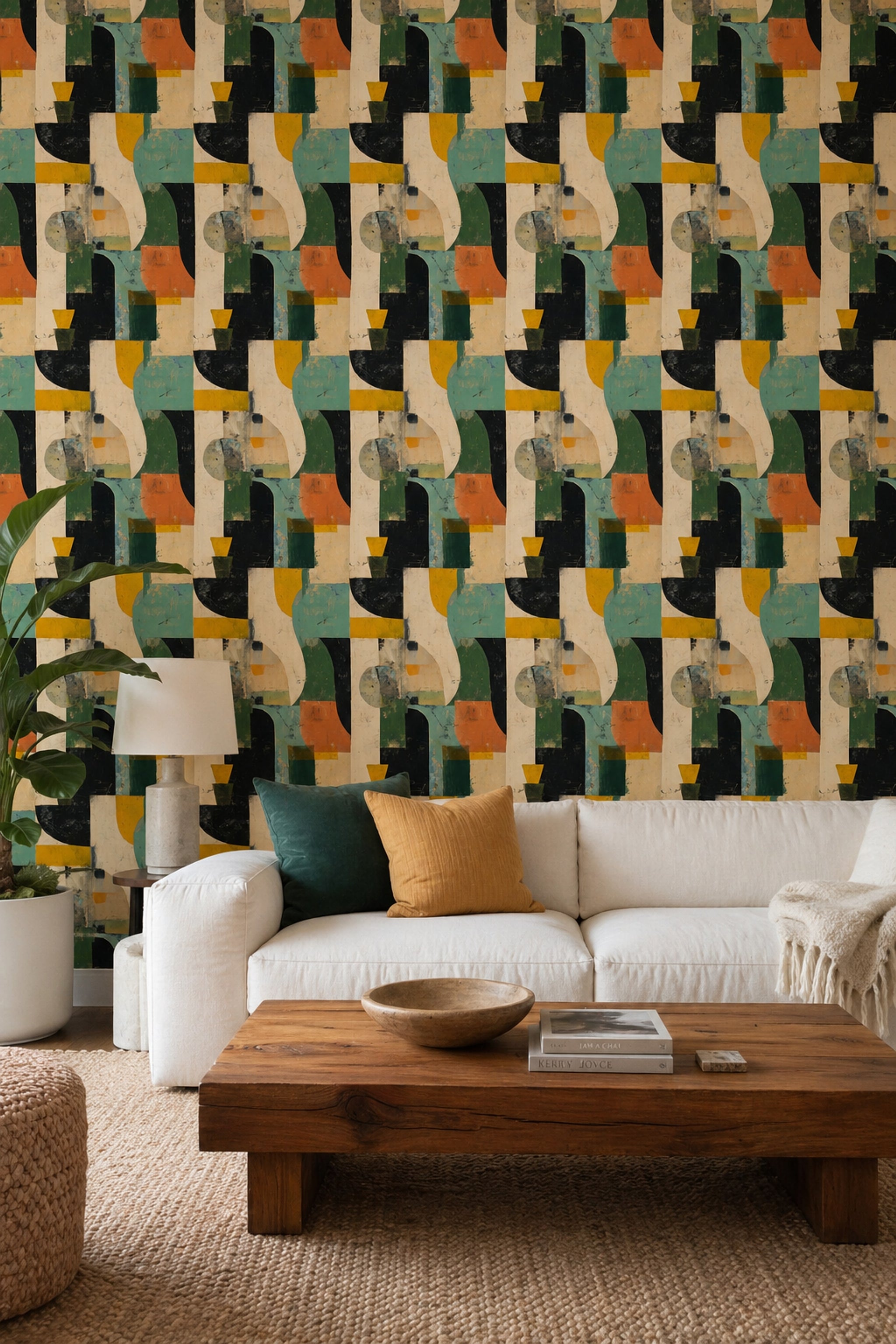 Muted Green Wallpaper Mid Century Modern Removable Wall Decor