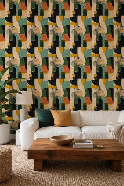 Muted Green Wallpaper Mid Century Modern Removable Wall Decor