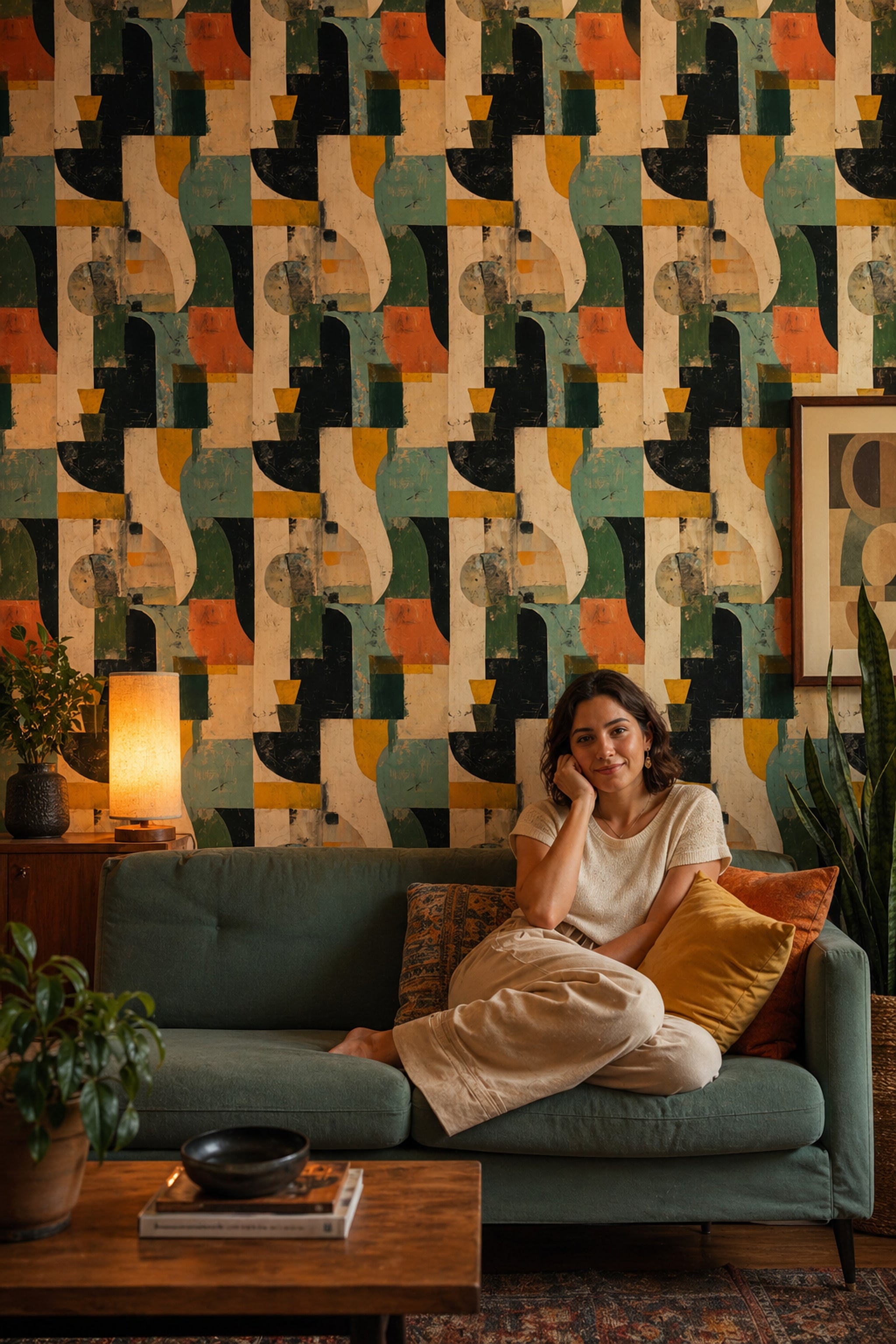 Muted Green Wallpaper Mid Century Modern Removable Wall Decor