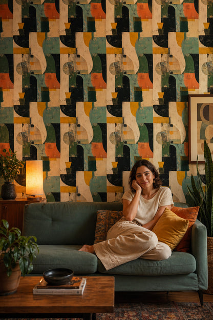 Muted Green Wallpaper Mid Century Modern Removable Wall Decor
