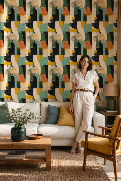 Muted Green Wallpaper Mid Century Modern Removable Wall Decor