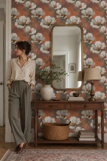 Floral Wallpaper Oversized White Blossoms Removable Watercolor Wash Wall Decor