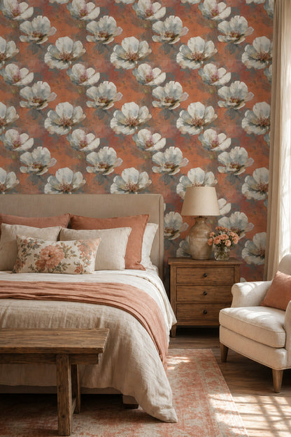 Floral Wallpaper Oversized White Blossoms Removable Watercolor Wash Wall Decor