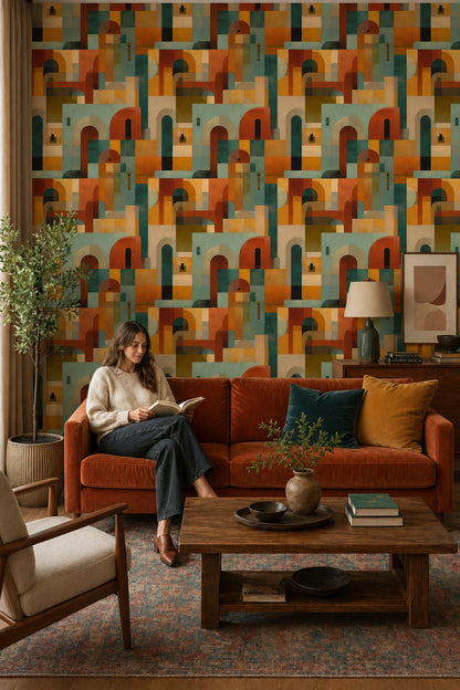 Mid Century Modern Wallpaper Geometric Removable Wall Decor