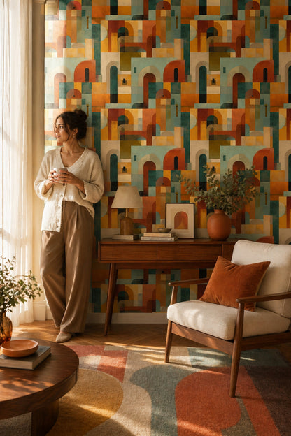 Mid Century Modern Wallpaper Geometric Removable Wall Decor