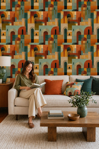 Mid Century Modern Wallpaper Geometric Removable Wall Decor
