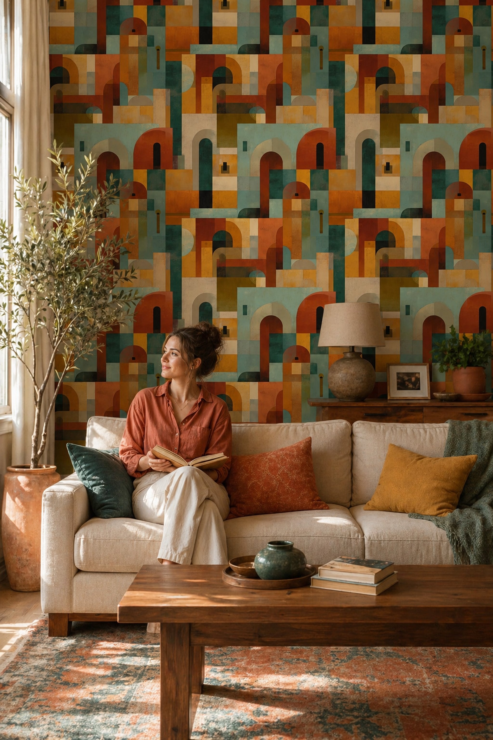 Mid Century Modern Wallpaper Geometric Removable Wall Decor