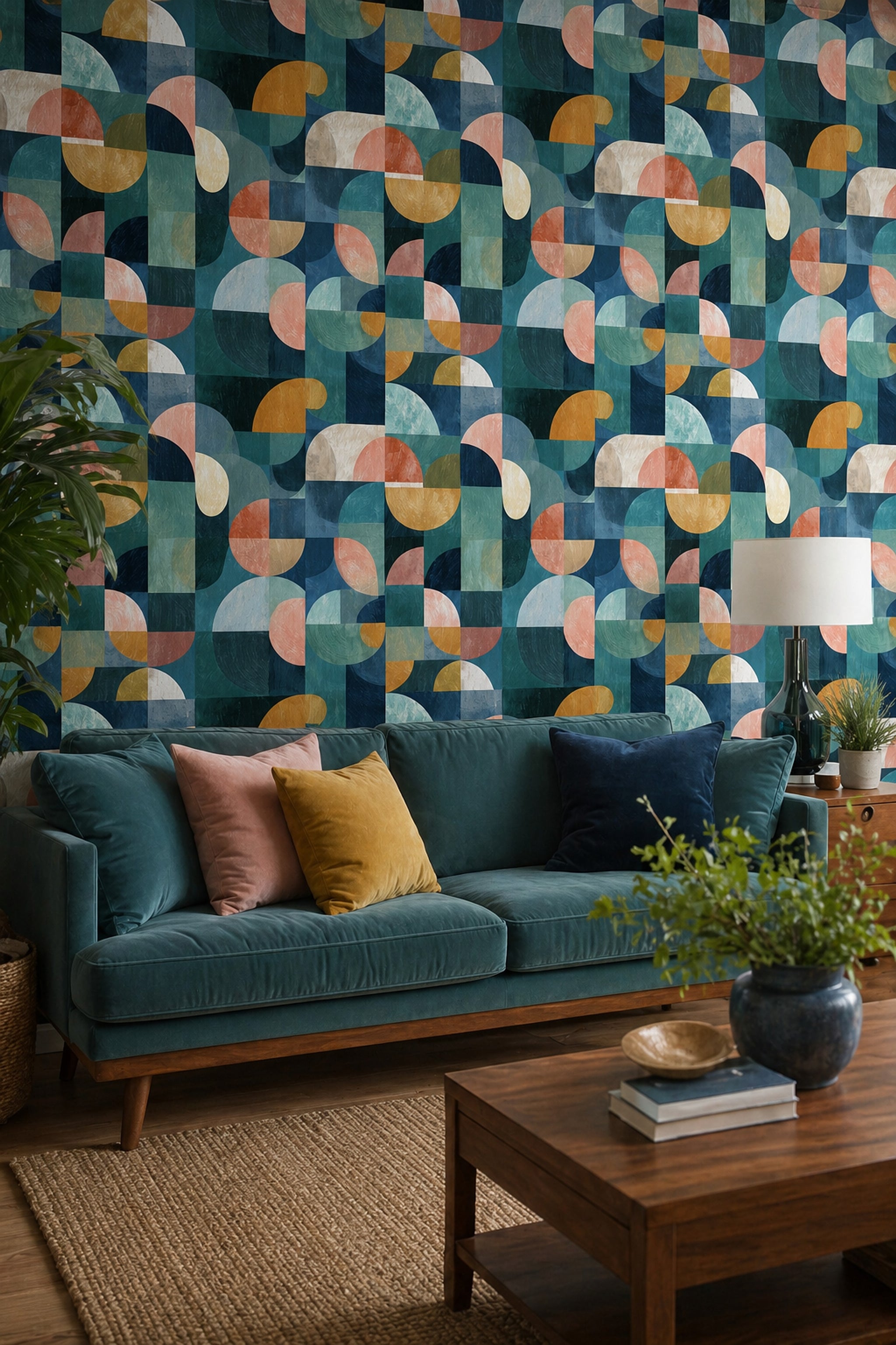 Mid-Century Modern Wallpaper Geometric Removable Abstract Wall Decor