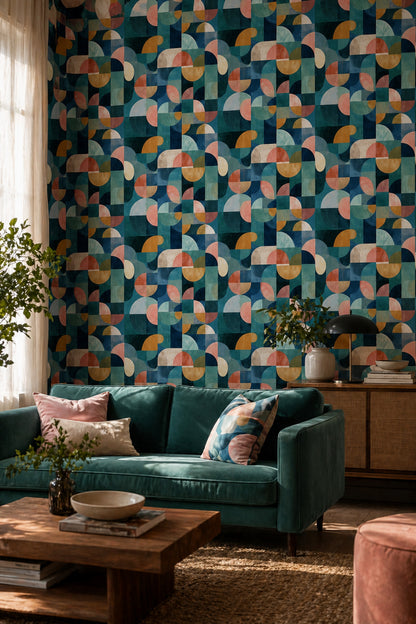 Mid-Century Modern Wallpaper Geometric Removable Abstract Wall Decor