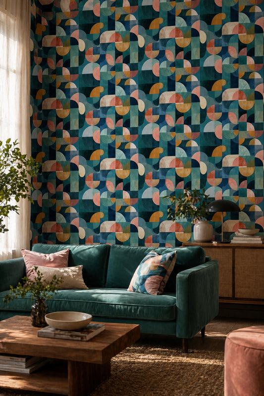 Mid-Century Modern Wallpaper Geometric Removable Abstract Wall Decor