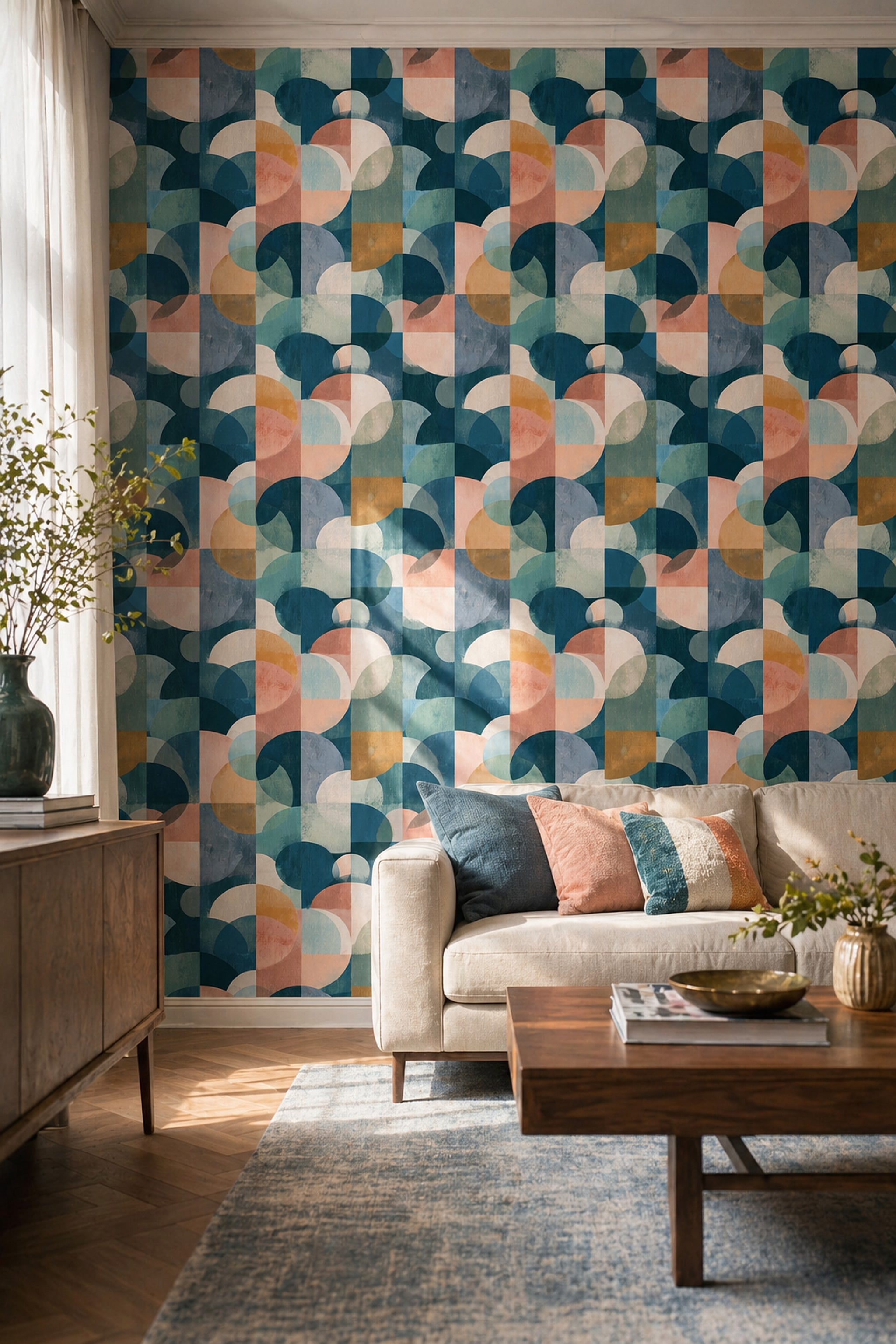Mid Century Modern Wallpaper Geometric Removable Wall Decor