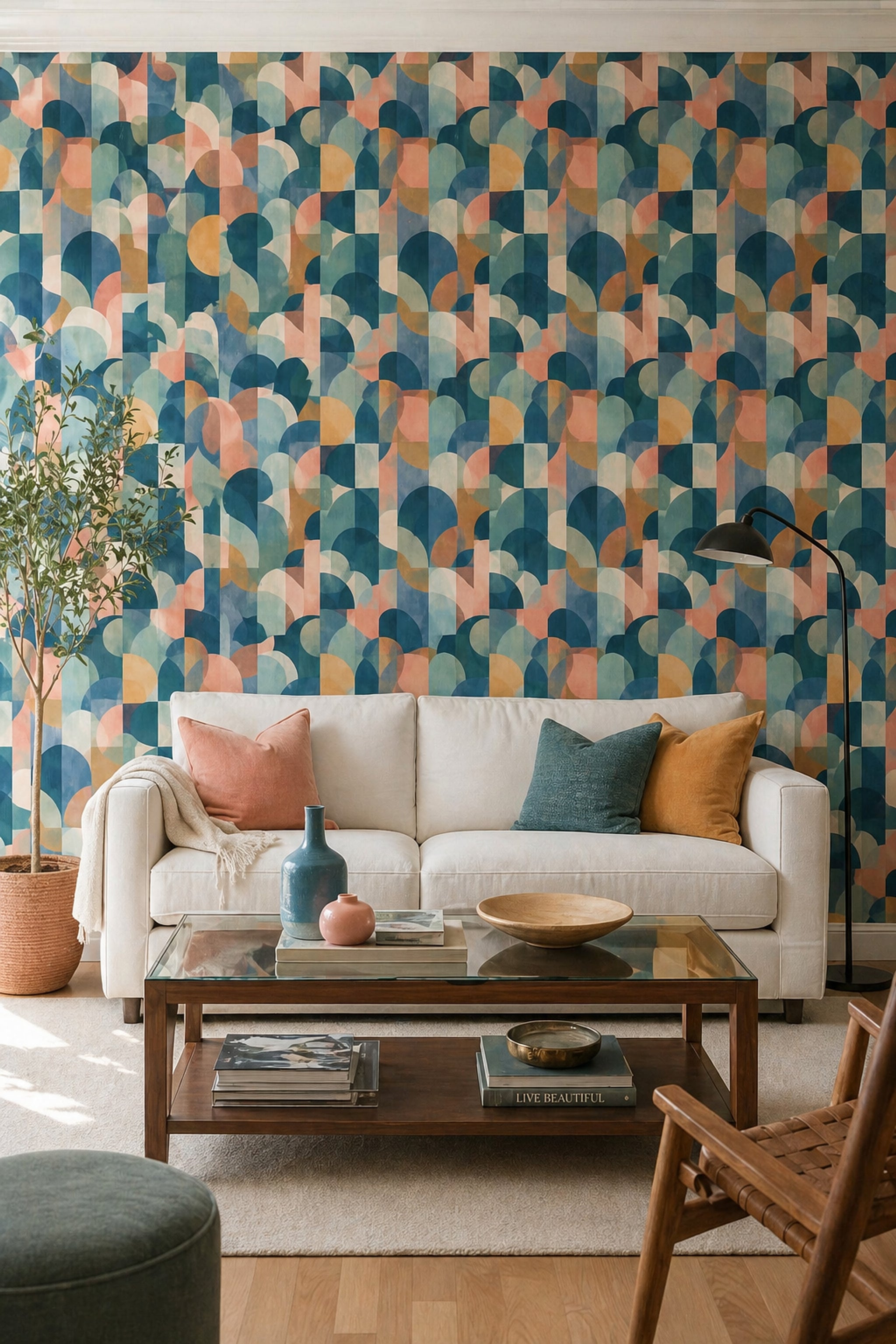 Mid Century Modern Wallpaper Geometric Removable Wall Decor