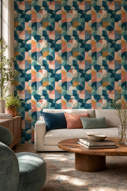 Mid Century Modern Wallpaper Geometric Removable Wall Decor