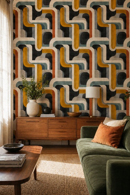 Mid Century Modern Wallpaper Retro Geometric Decorative Mural