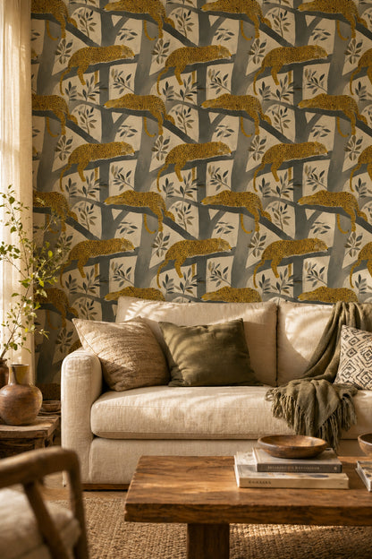 Sleeping Big Cats Wallpaper Tree Branches Jungle Canopy Removable Wall Decor