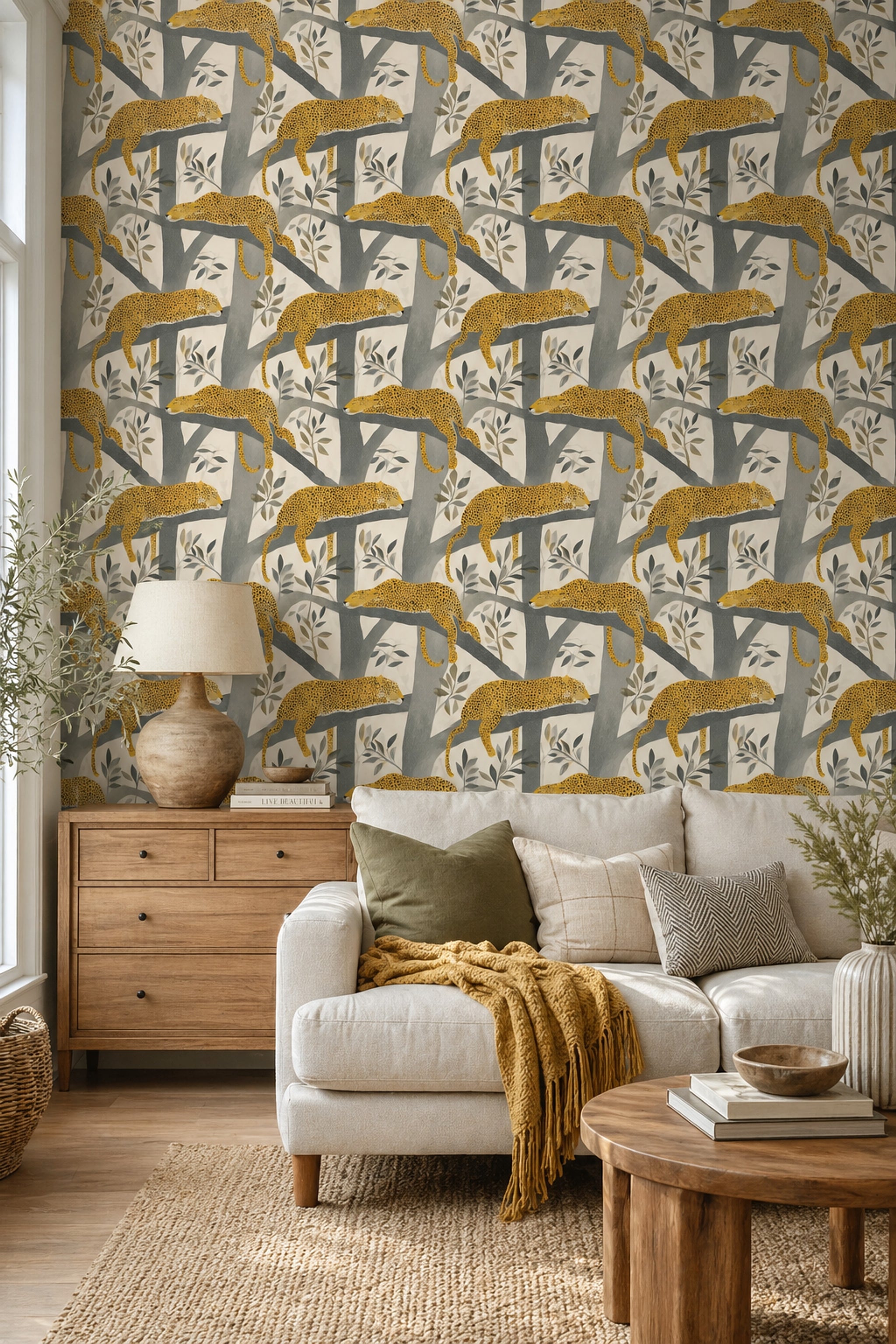 Sleeping Big Cats Wallpaper Tree Branches Jungle Canopy Removable Wall Decor