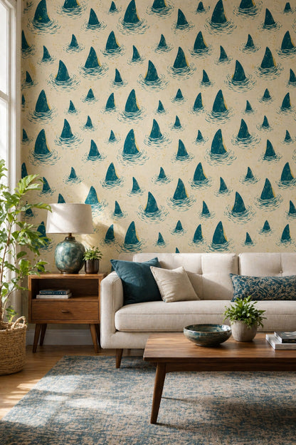 Shark Fins Wallpaper Ocean Removable Water Ripples Wall Decor