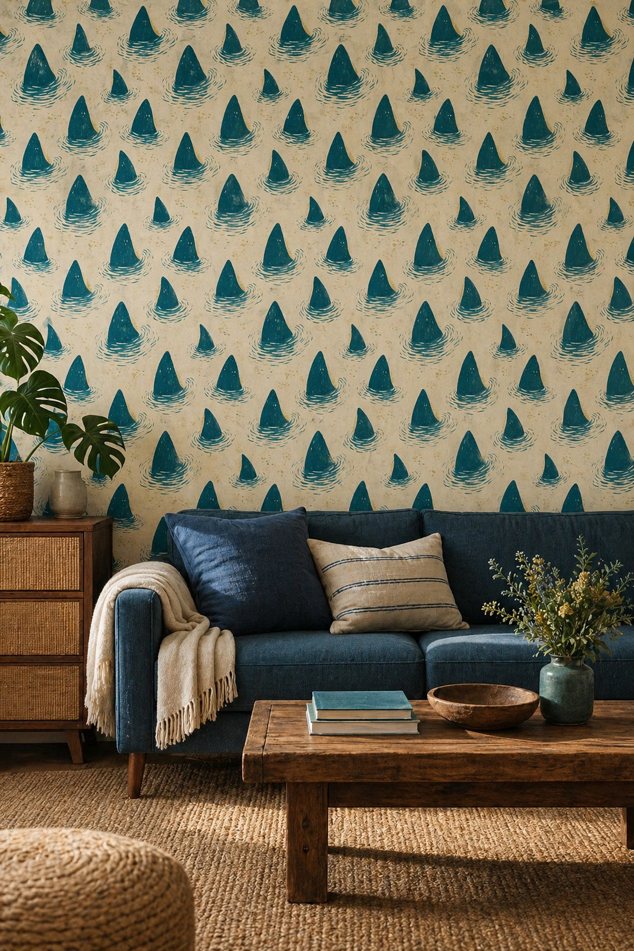 Shark Fins Wallpaper Ocean Removable Water Ripples Wall Decor