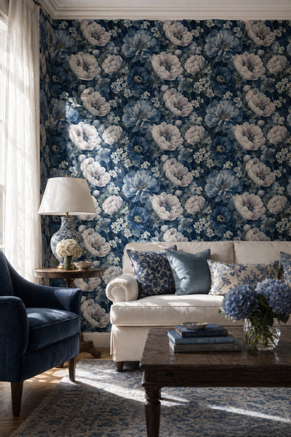 Dark Floral Wallpaper Muted Green Removable Wall Decor