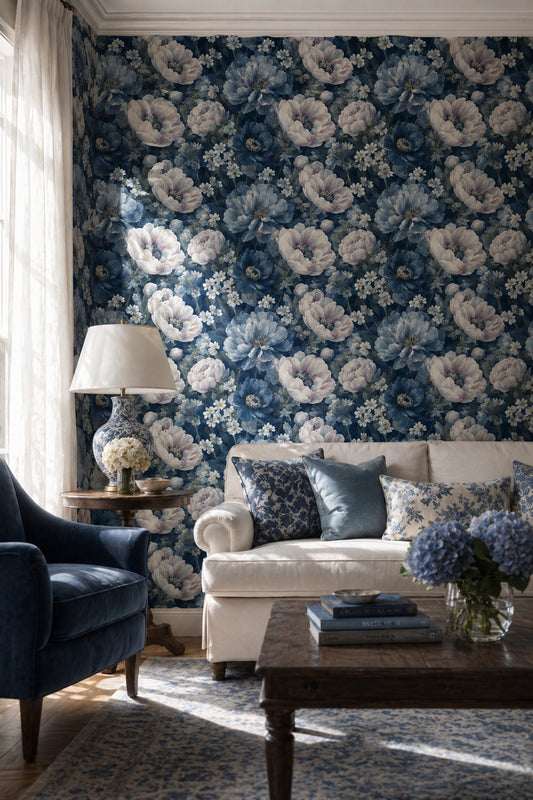 Dark Floral Wallpaper Muted Green Removable Wall Decor