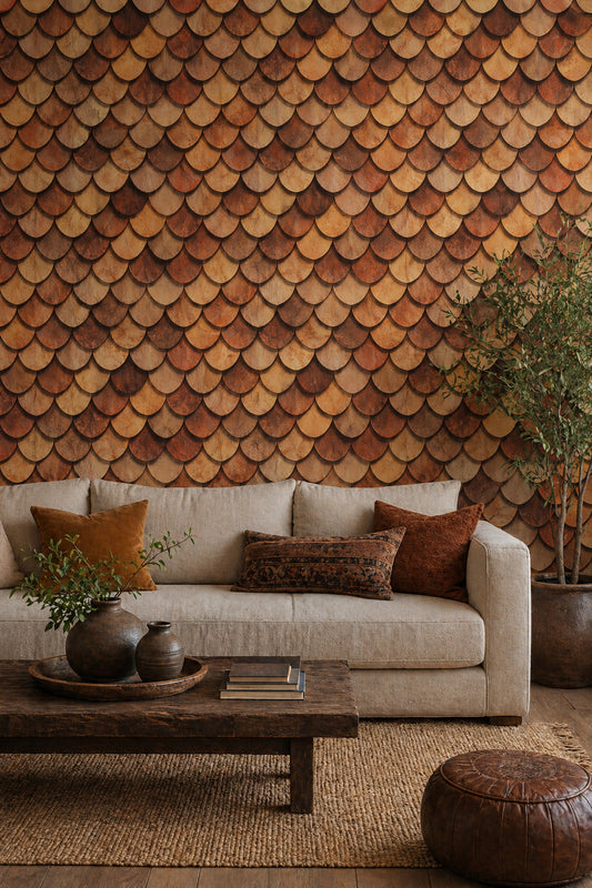 Rustic Wood Wallpaper Scallop Shingles Fish Scale Pattern Removable Wall Decor