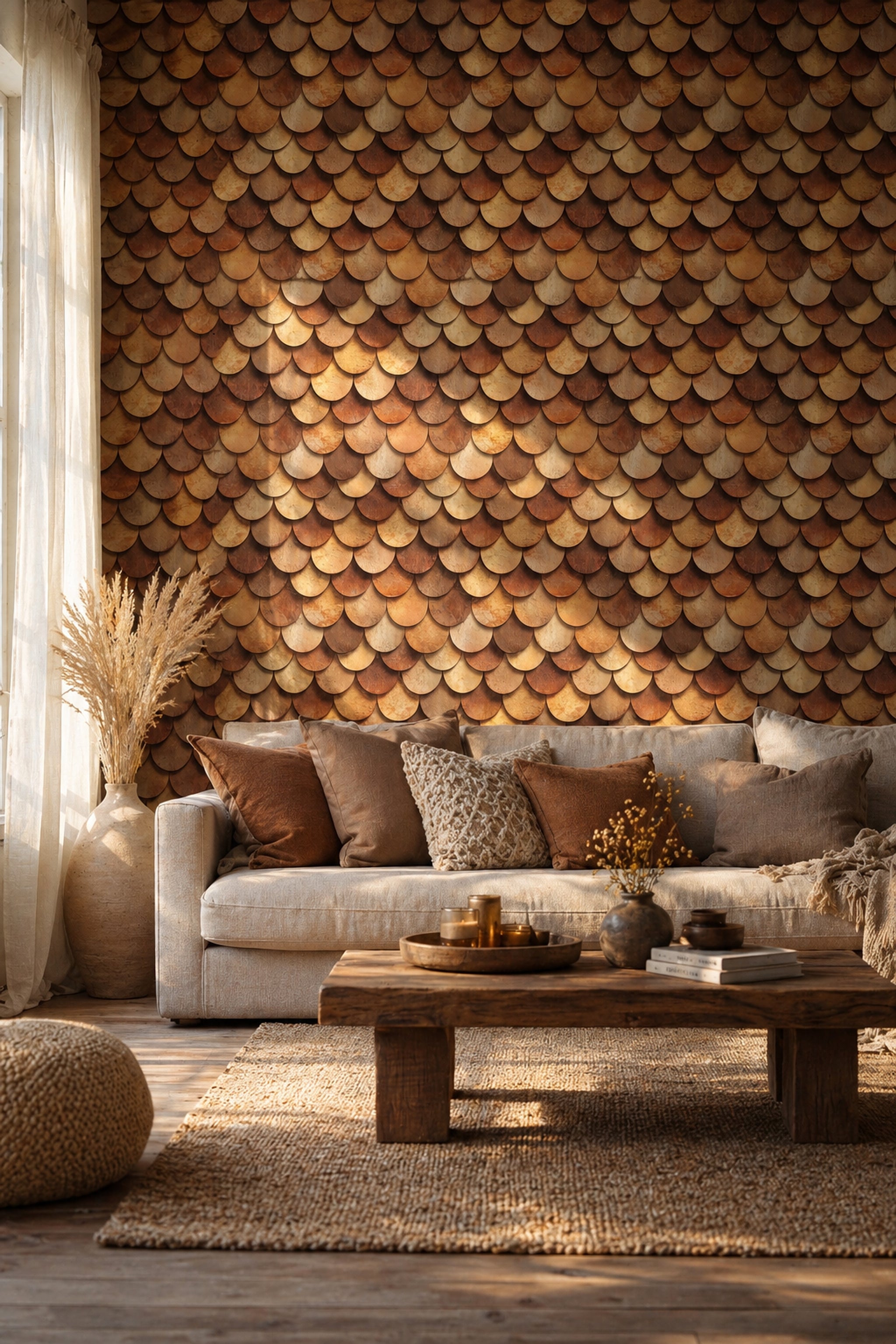 Rustic Wood Wallpaper Scallop Shingles Fish Scale Pattern Removable Wall Decor