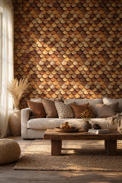 Rustic Wood Wallpaper Scallop Shingles Fish Scale Pattern Removable Wall Decor