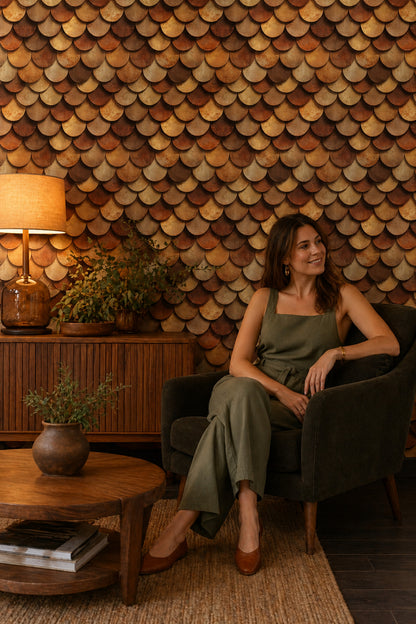 Rustic Wood Wallpaper Scallop Shingles Fish Scale Pattern Removable Wall Decor