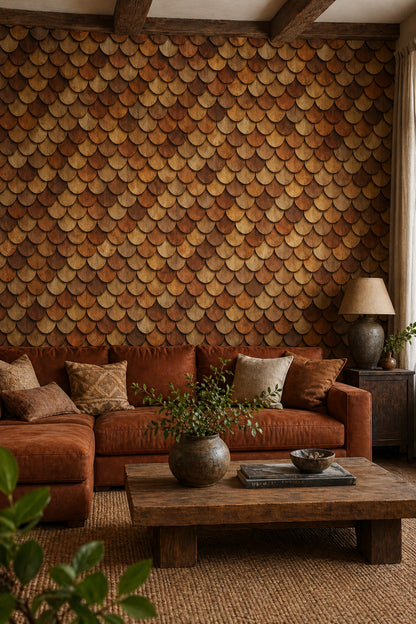 Rustic Wood Wallpaper Scallop Shingles Fish Scale Pattern Removable Wall Decor