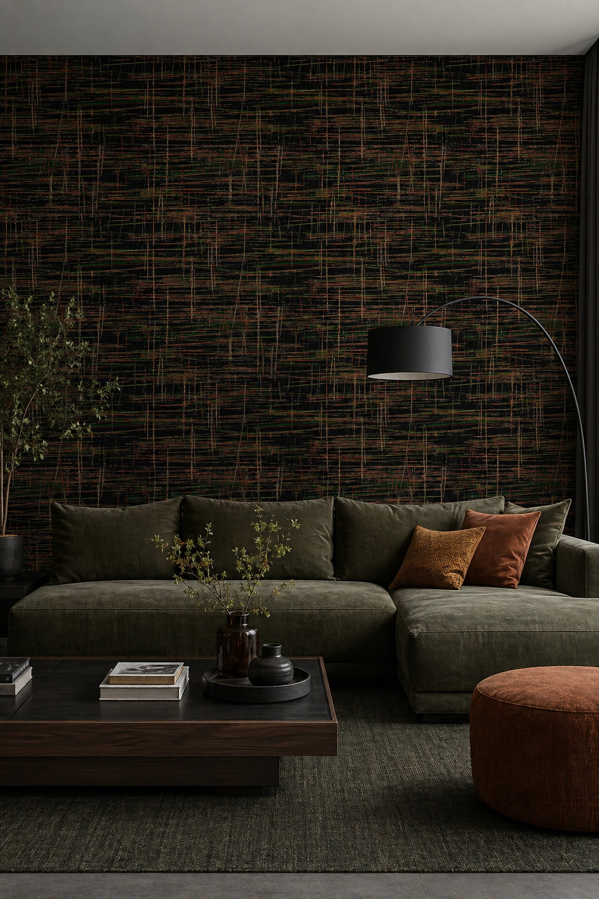 Abstract Plaid Wallpaper Grid Lines Neon Green Removable Wall Decor