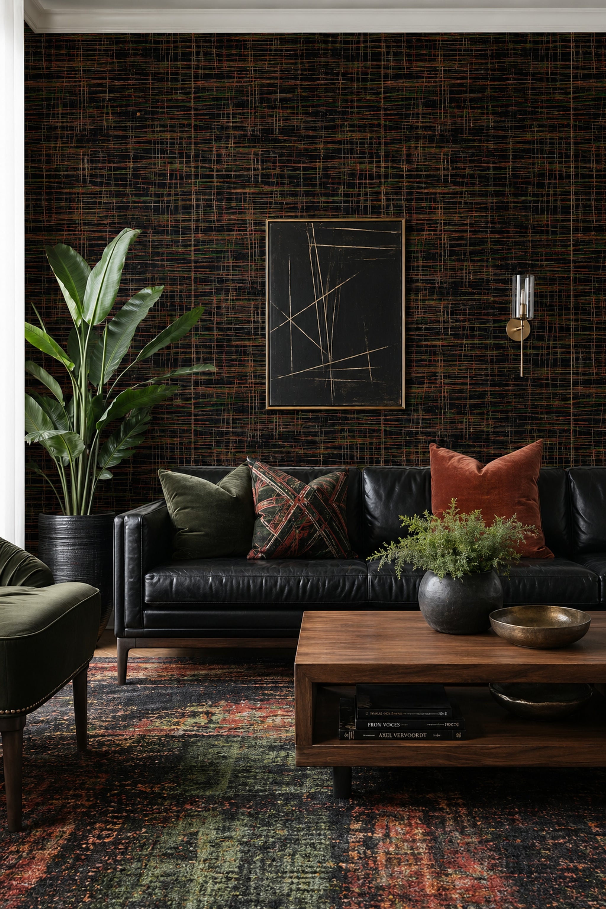 Abstract Plaid Wallpaper Grid Lines Neon Green Removable Wall Decor