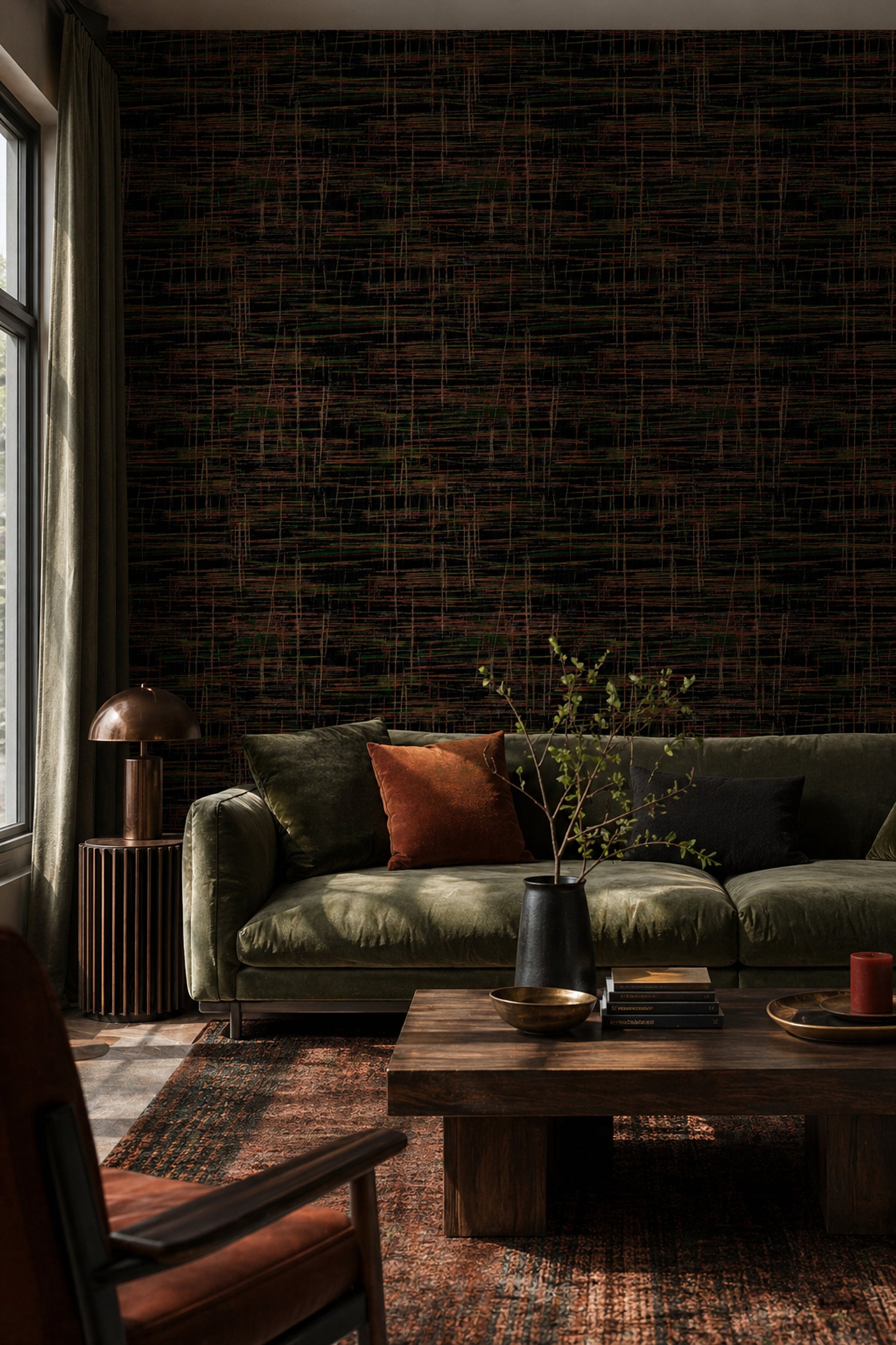 Abstract Plaid Wallpaper Grid Lines Neon Green Removable Wall Decor