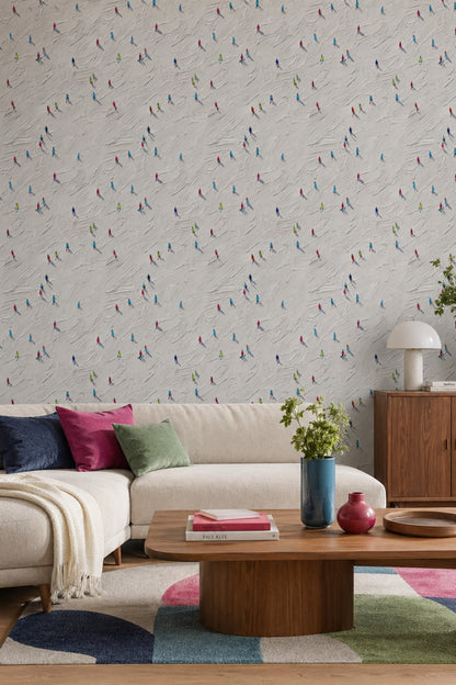 Skiers Wallpaper Winter Sports Bright Decorative Mural