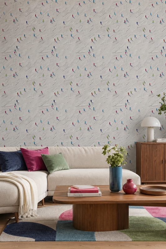 Skiers Wallpaper Winter Sports Bright Decorative Mural